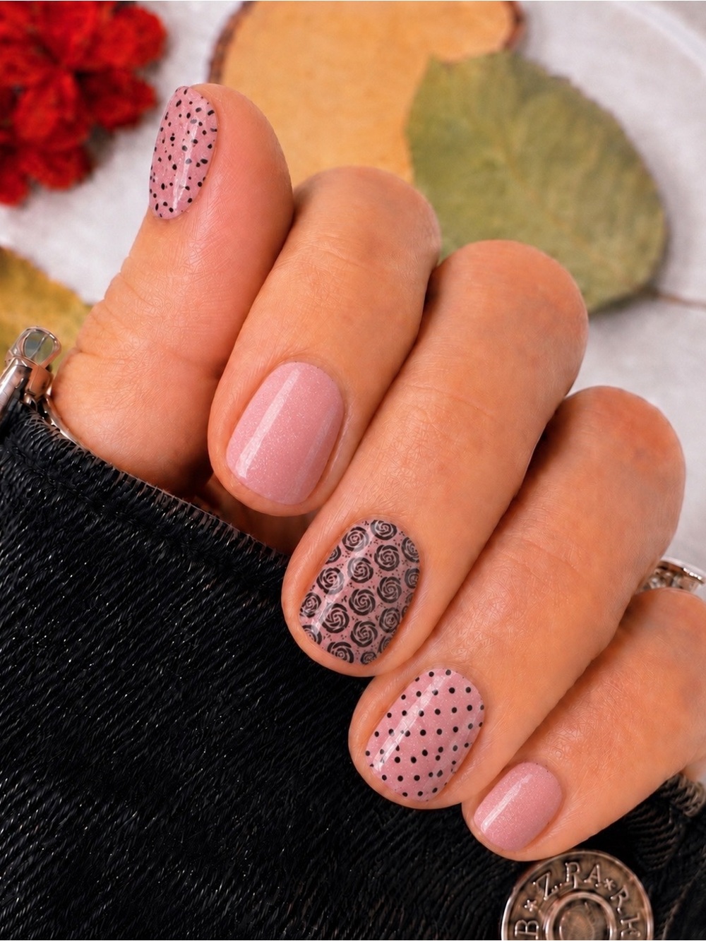 Pink Truffle Nail Wraps Neutral Polka Dot & Swirl Mani